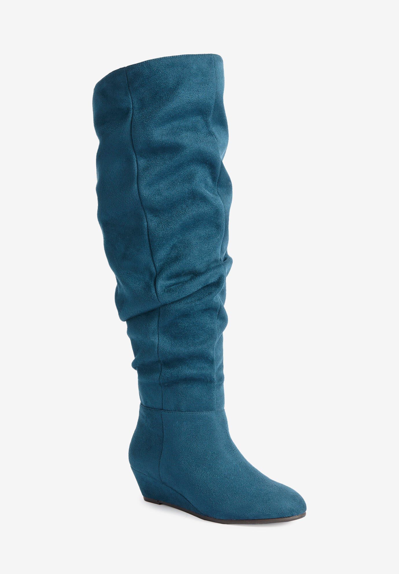 Wide Calf Tamara Boot - Flexible Tall Boot, Midnight Teal | Catherines