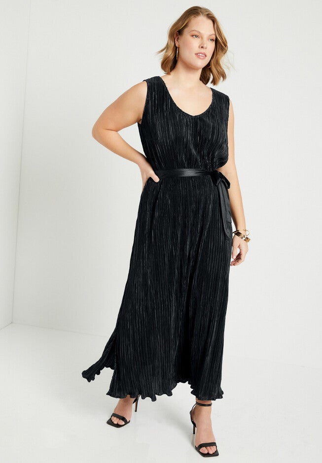 Plisse Midi Dress, BLACK, hi-res image number null
