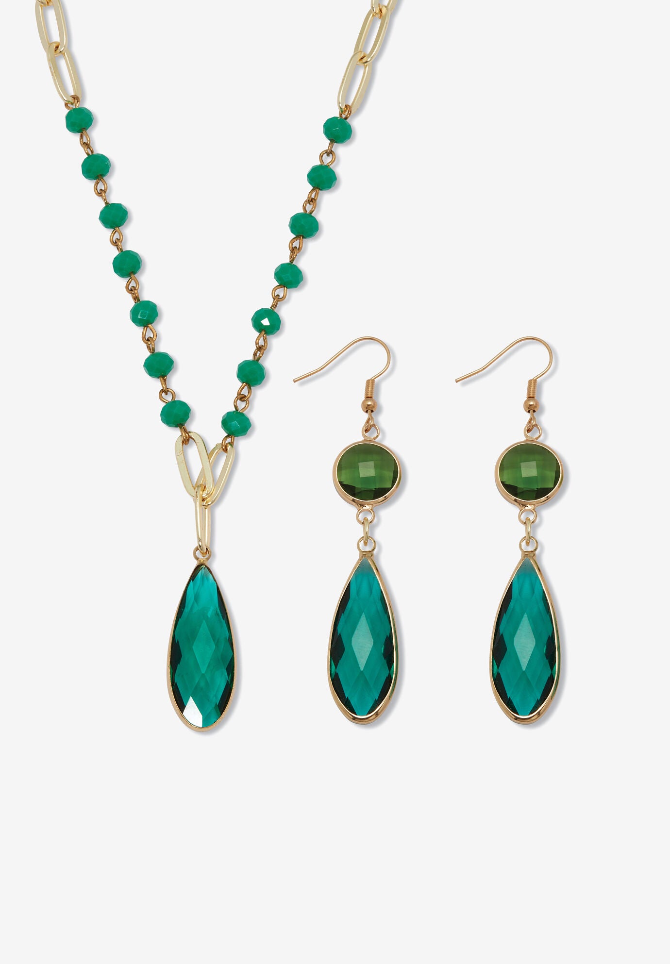 Blue Crystal Goldtone Vintage-Inspired Jewelry Set, GREEN, hi-res image number 0