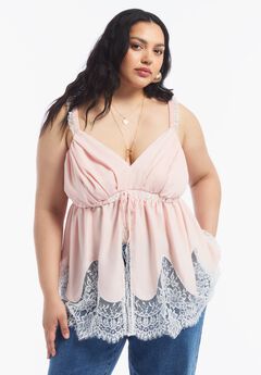 Lace-Trim Satin Camisole Top