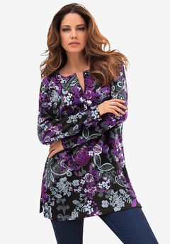 Plus Size Knit Thermal Henley Top – Long Sleeve