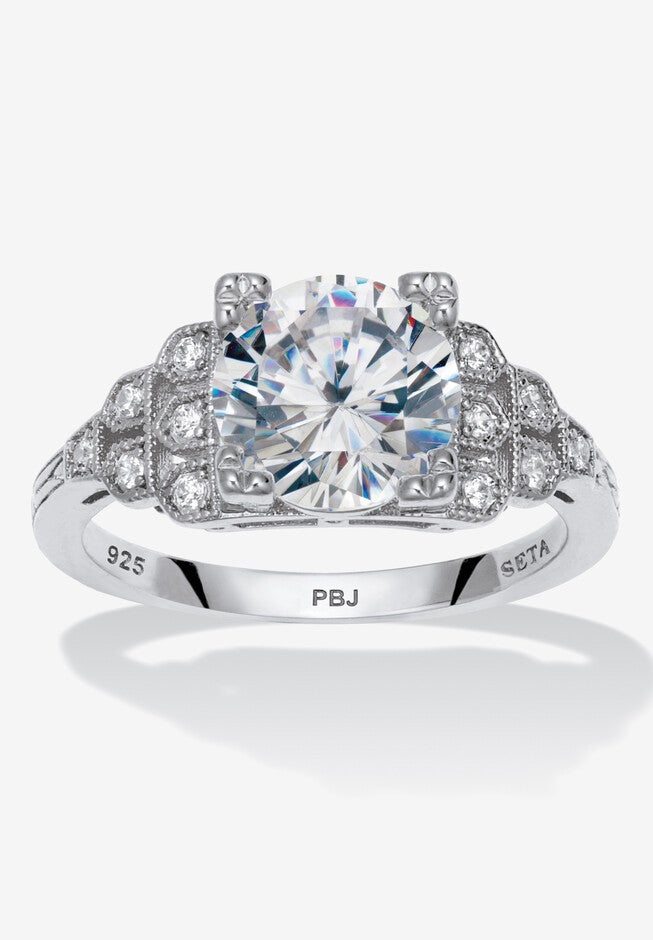 3.12 Tcw Round Cubic Zirconia Platinum-Plated Sterling Silver Engagement Ring, SILVER, hi-res image number 0