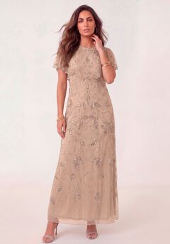 Plus Size Beaded Capelet Maxi Gown – Glam Evening Dress