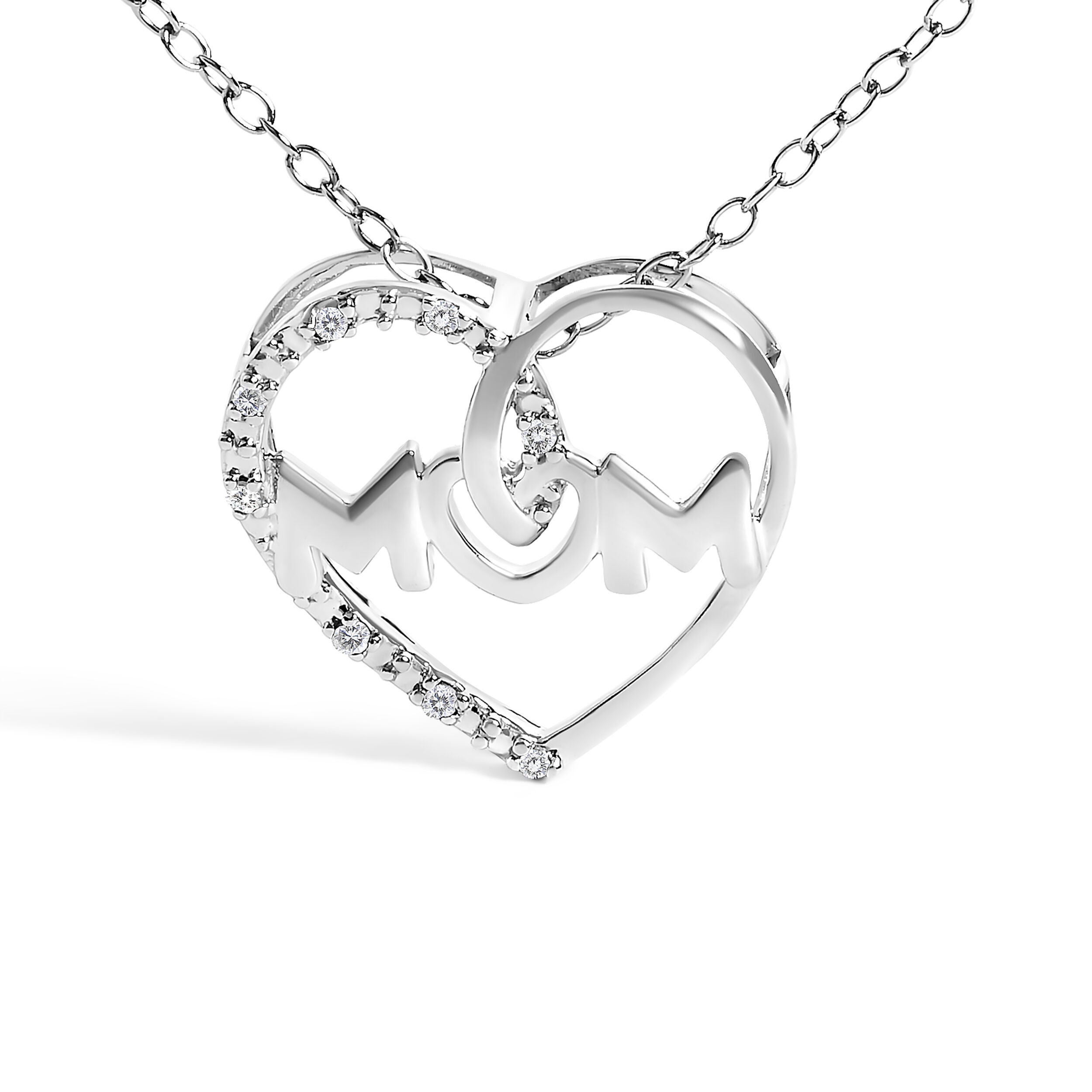 Silver Diamond Accent MOM Heart Pendant Necklace, WHITE, on-hover image number 1
