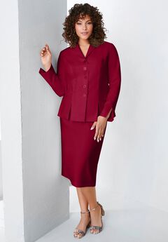 Plus Size Long Sleeve Shawl-Collar Jacket & Sheath Skirt Set – 2-Piece Suit