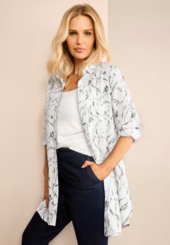 Kate Long-Sleeve Crisp Cotton-Blend Button-Front Tunic