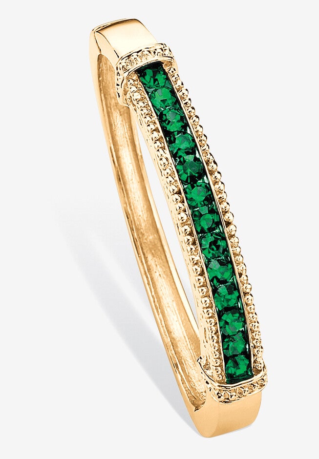 3.24 Cttw. Round Pave Simulated Emerald Goldtone Bangle Bracelet 8 inches, GREEN, hi-res image number null