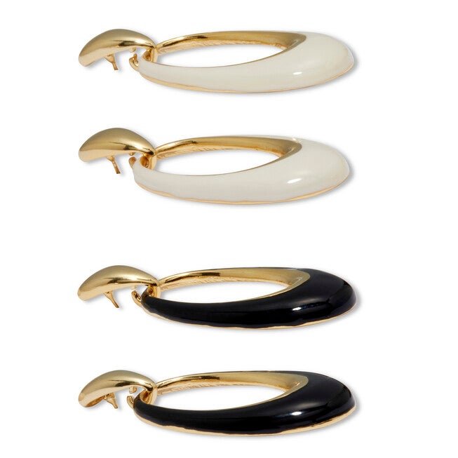 Yellow Gold Ion-Plated Stainless Steel Enamel Drop Earrings, 2-Pair Set, GOLD, on-hover image number null