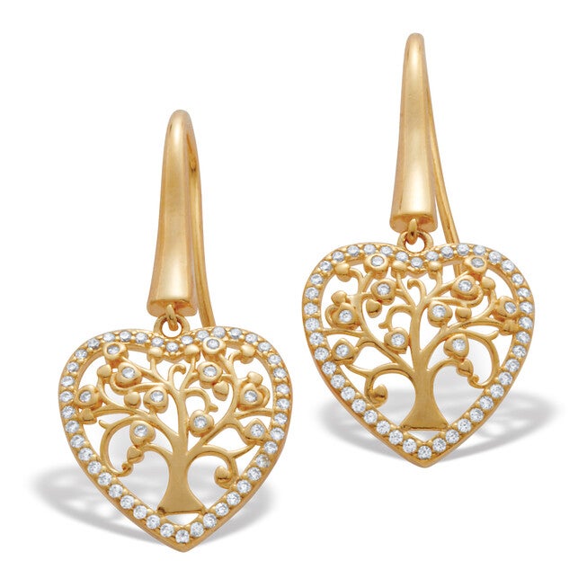 Cubic Zirconia Gold Plated Tree Earrings, WHITE, hi-res image number null