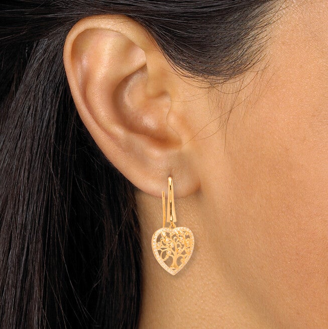 Cubic Zirconia Gold Plated Tree Earrings, WHITE, alternate image number null
