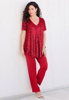 Plus-Size 2 Piece S/S Sequin Top and Pant Set
