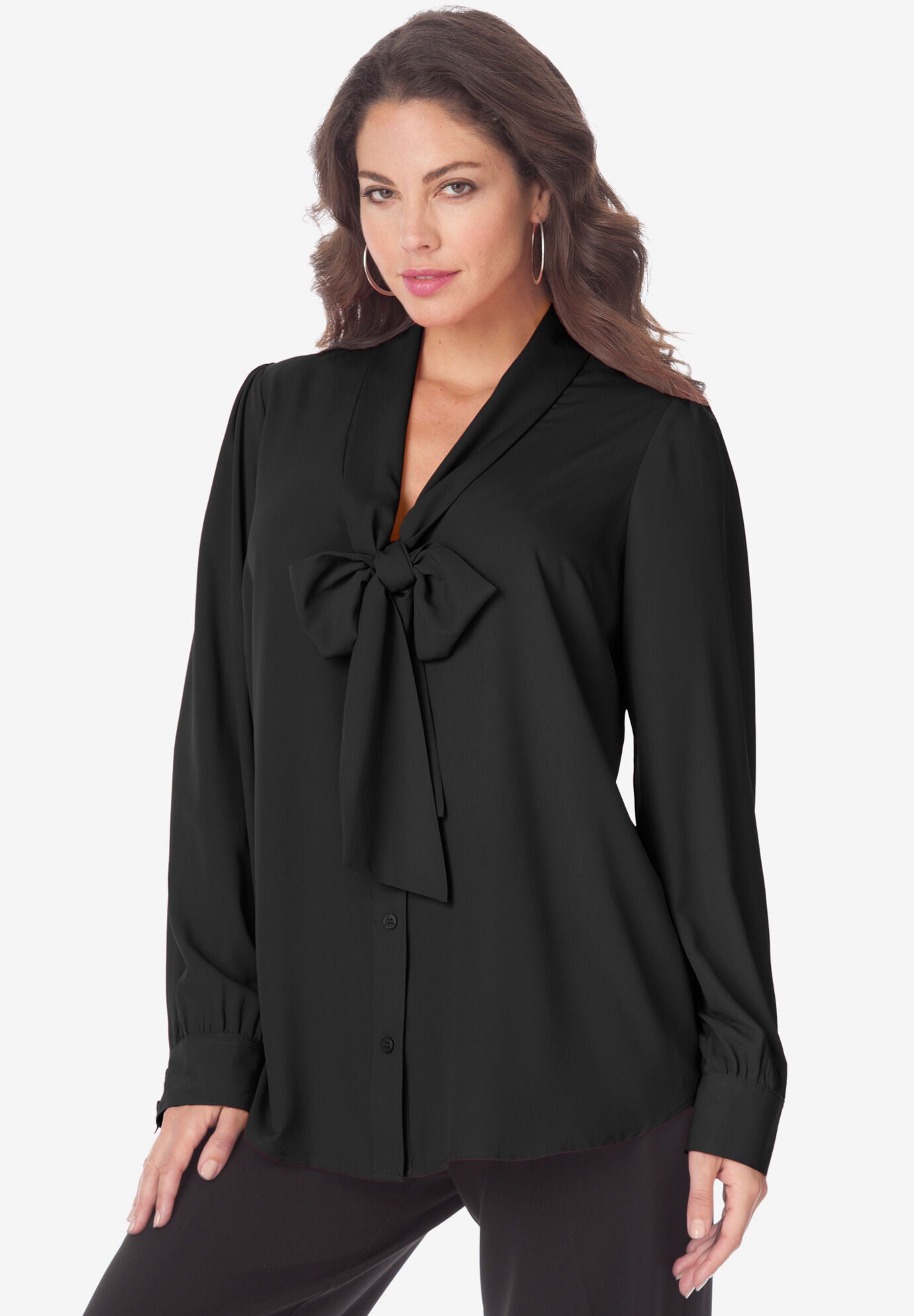 Long-Sleeved Blouse with Neck-Bow