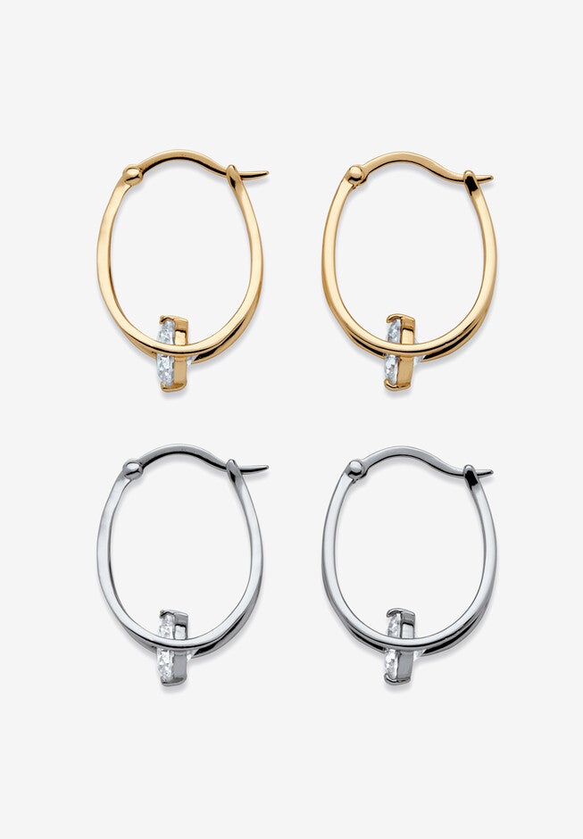 8 Tcw Cubic Zirconia Hoop 2-Pair Earrings Set In Silvertone And Gold-Plated, , on-hover image number null