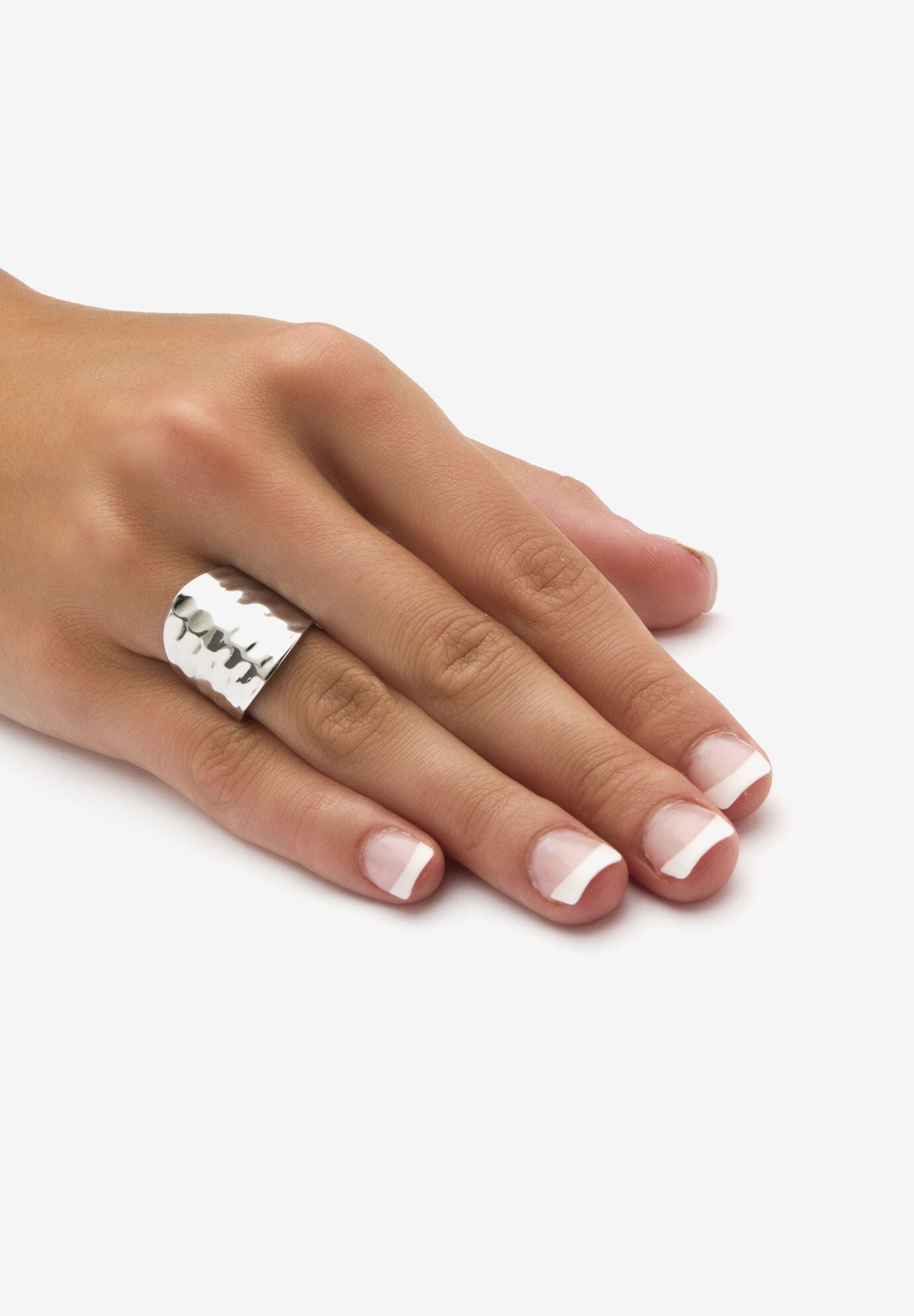 Platinum-Plated Hammered-Style Cigar Band Ring, , alternate image number 2