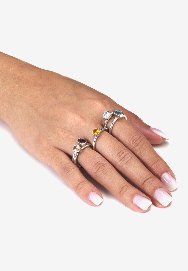 1.32 Tcw Cz And Simulated Crystal Platinum-Plated 5 Piece Stackable Ring Set, , alternate image number null