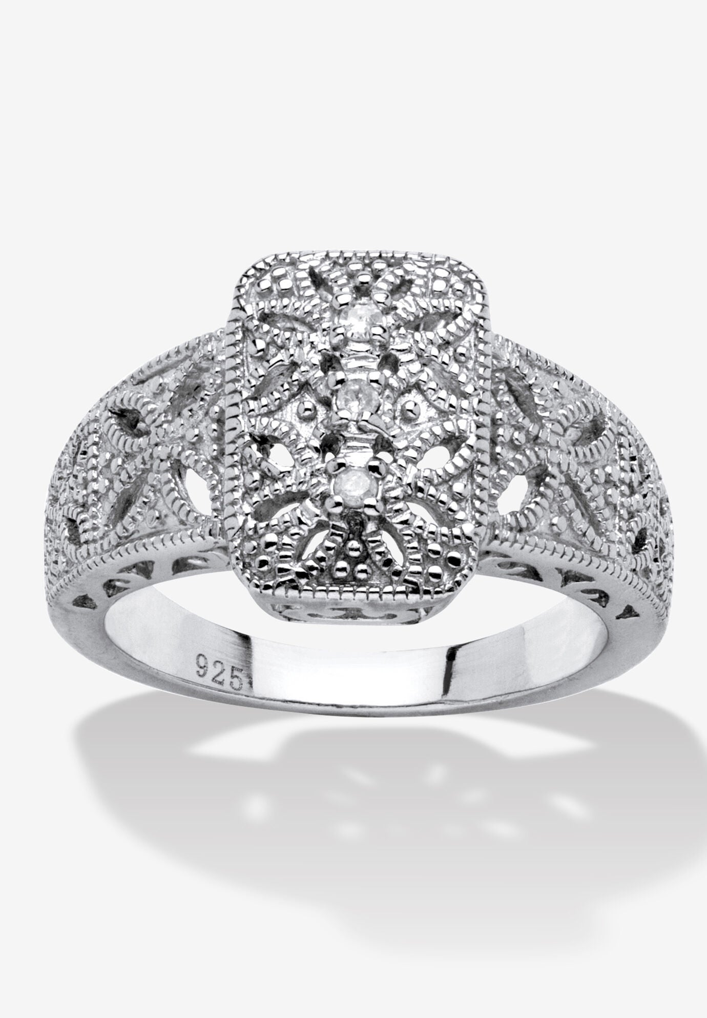 Diamond Accent Platinum-Plated Sterling Silver Filigree Ring, SILVER, hi-res image number 0