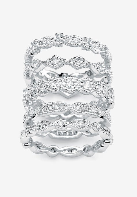 5-Piece Cubic Zirconia Ring Set, WHITE, hi-res image number null