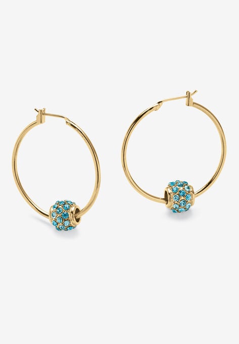 Goldtone Charm Hoop Earrings (32mm) Round Simulated Birthstone, DECEMBER, hi-res image number null