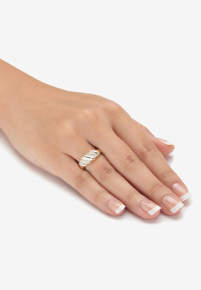 Yellow Gold-Plated Genuine Diamond Accent Banded S Link Ring, , alternate image number 2