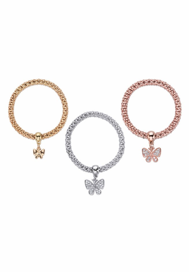 Rose Gold-Plated Butterfly Charm Stretch Bracelet Set, , on-hover image number 1