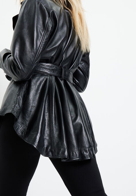 High-Low Peplum Leather Jacket, , alternate image number null