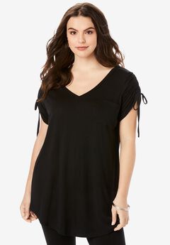 Plus Size Ruched Sleeve Ultra Drape Tunic