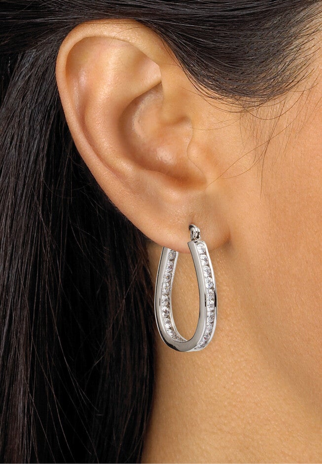 Silver Tone Inside Out Channel Set Hoop Earrings, , alternate image number 2