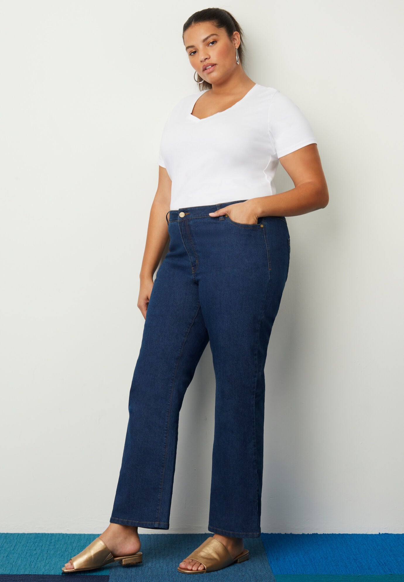 June Fit Boyfriend Jeans with 31" Inseam, Dark Blue Catherines