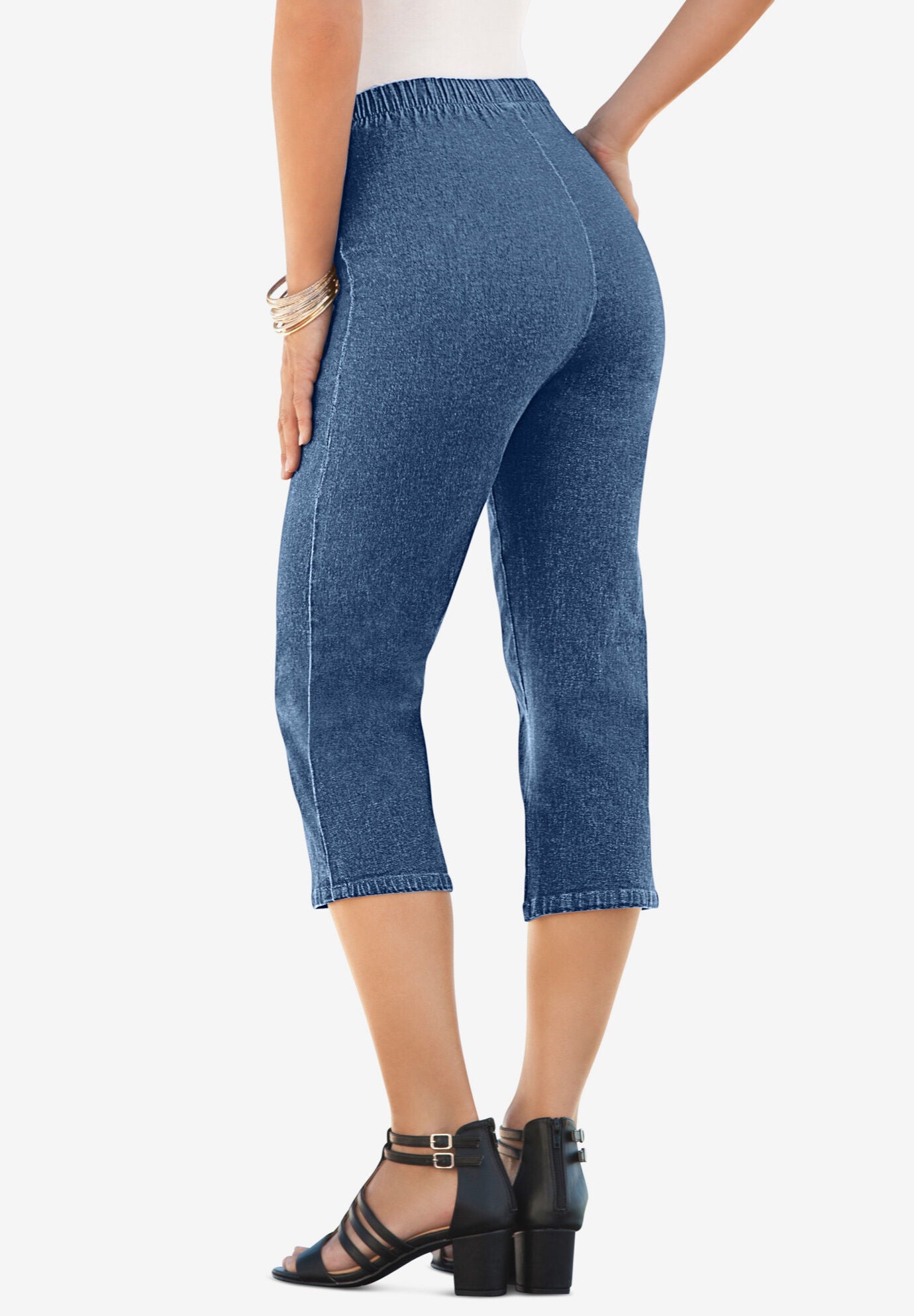 Stretch denim capris elastic waist online