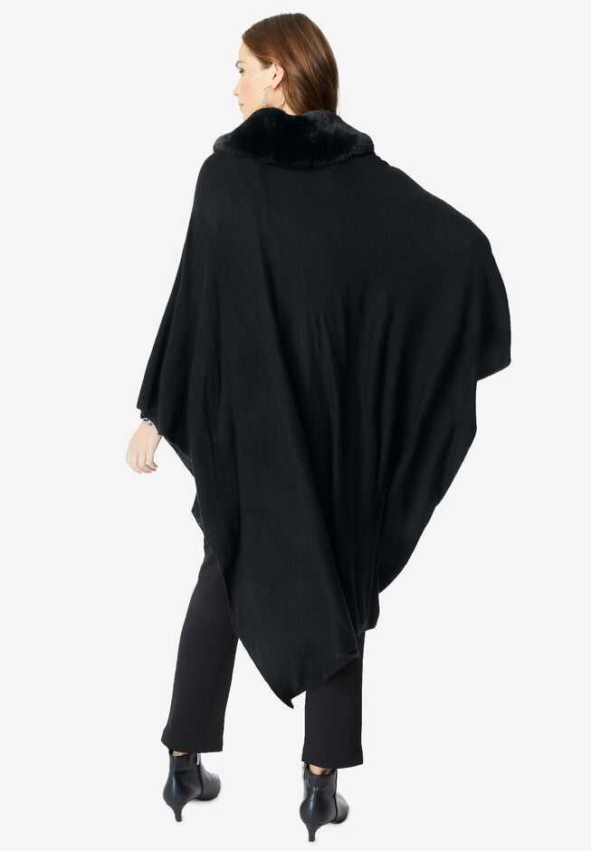 Faux Fur-Trimmed Shawl, , on-hover image number null