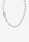 Silvertone Round Pearl And Round Cz Panther Strand Necklace (1/2 Cttw), PEARL, hi-res image number null