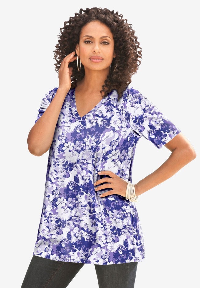 VNeck Ultimate Tee Pure Cotton Knit Top, Slate Catherines