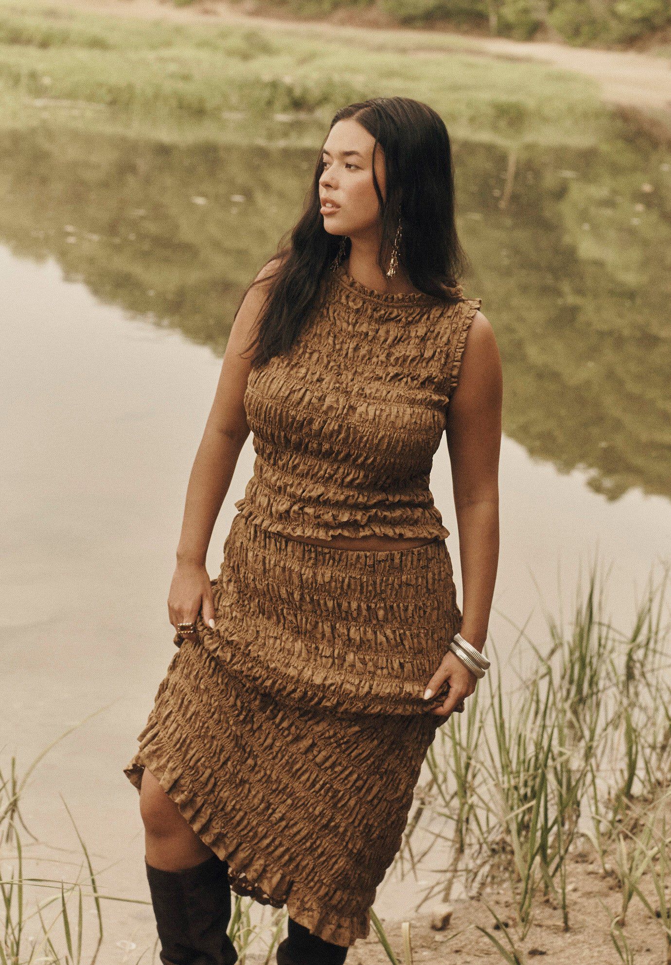 Sleeveless Smocked Lace Knit Top