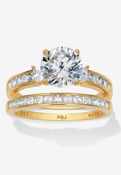 3.34 Tcw Round Cubic Zirconia 14K Gold-Plated Sterling Silver Bridal Ring Set