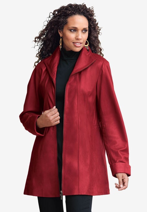 A-Line Leather Jacket, DEEP CRIMSON, hi-res image number null