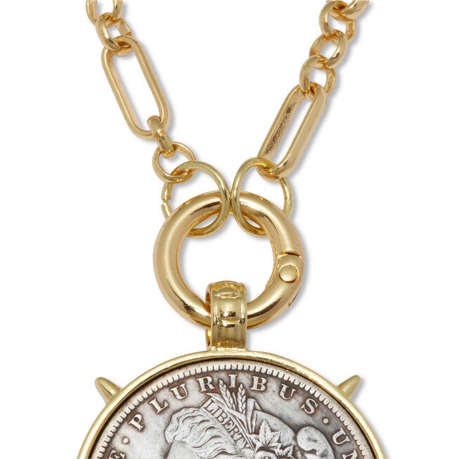 Goldtone Morgan Silver Dollar Coin Replica Necklace 24-inch, GOLD, on-hover image number 1