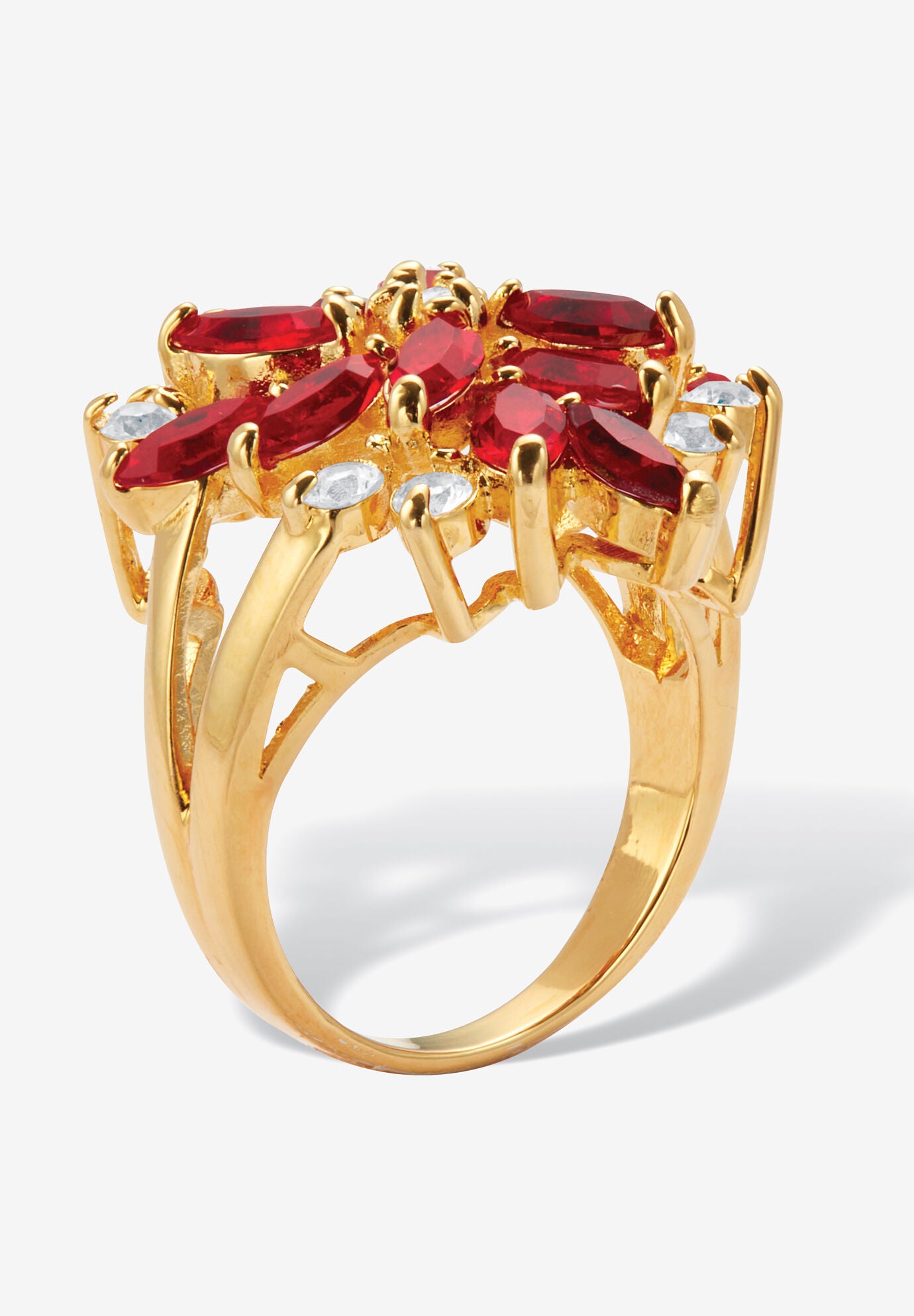 Red Crystal 18K Gold-Plated Flower Cocktail Ring, , on-hover image number 1