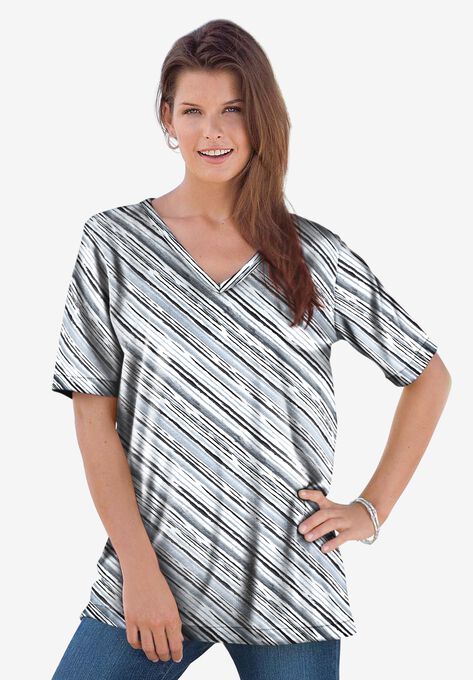 V-Neck Ultimate Tee, GREY BIAS STRIPE, hi-res image number null