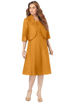 Plus Size Elbow Sleeve Fit-and-Flare Dress with Bolero Jacket – 2-Piece Suit