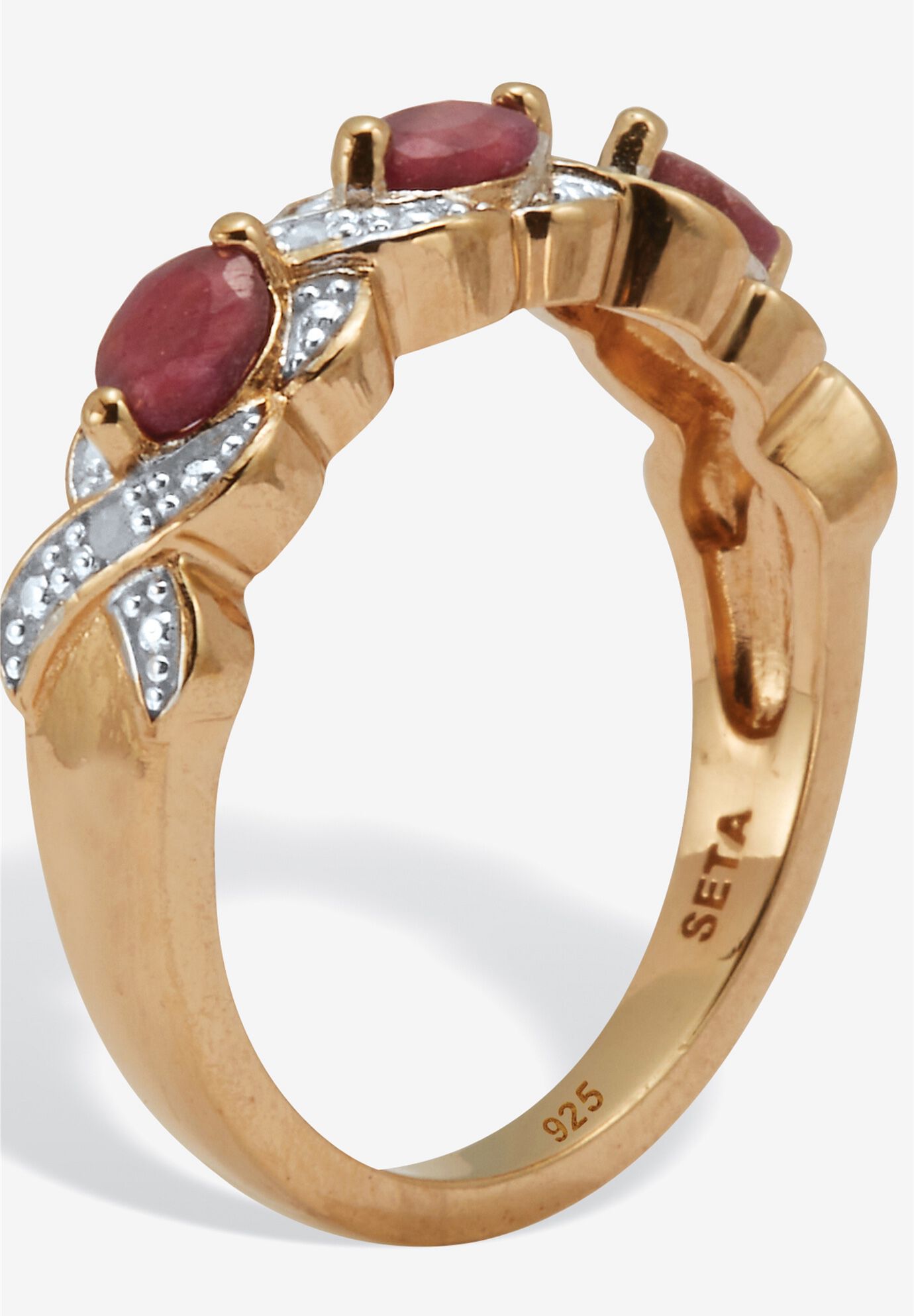 .62 Tcw Oval Genuine Ruby Diamond Accent 18K Gold-Plated Sterling Silver Ring, , on-hover image number 1