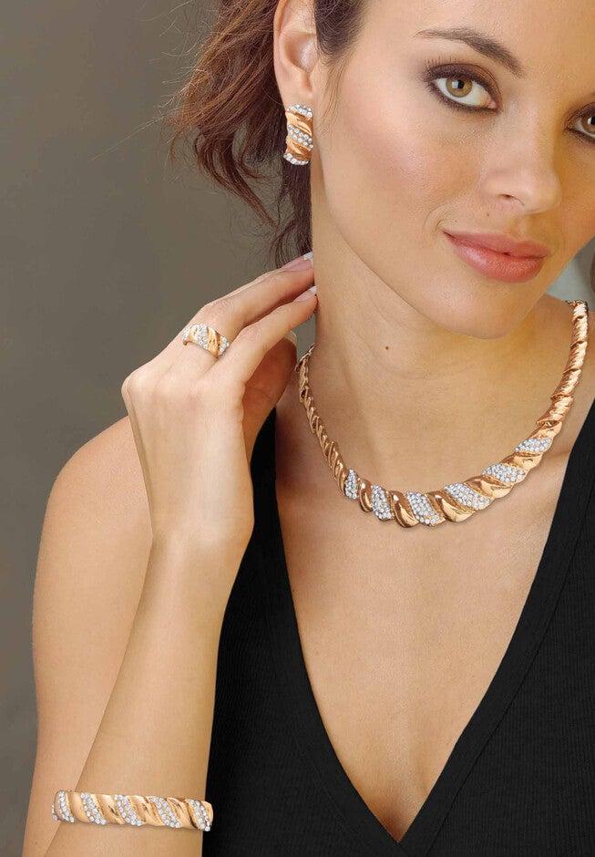 Crystal Goldtone S Link Necklace, Earring & Bracelet Bonus Ring Set 19 inches-21 inches Jewelry, , alternate image number 2
