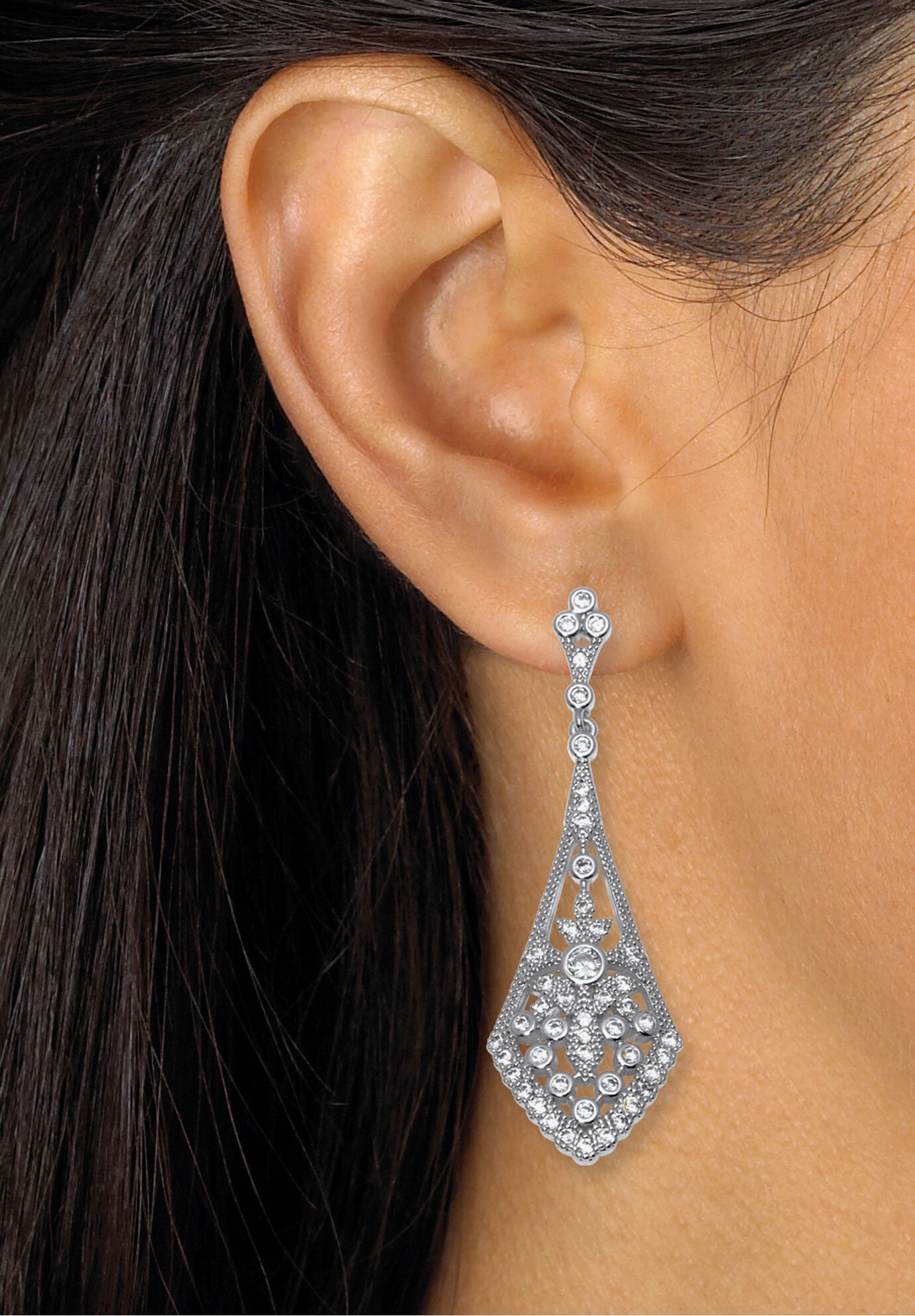 Round Crystal Silvertone Antiqued Drop Earrings, 50X15Mm, , alternate image number 2