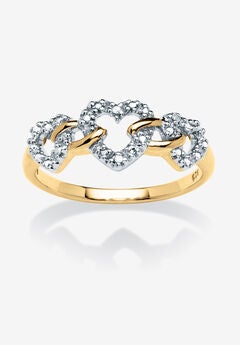 Diamond Accent Triple Heart Ring 18K Gold-Plated Sterling Silver