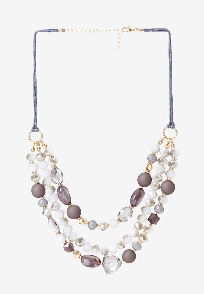 Grey Beaded Necklace, , alternate image number 1