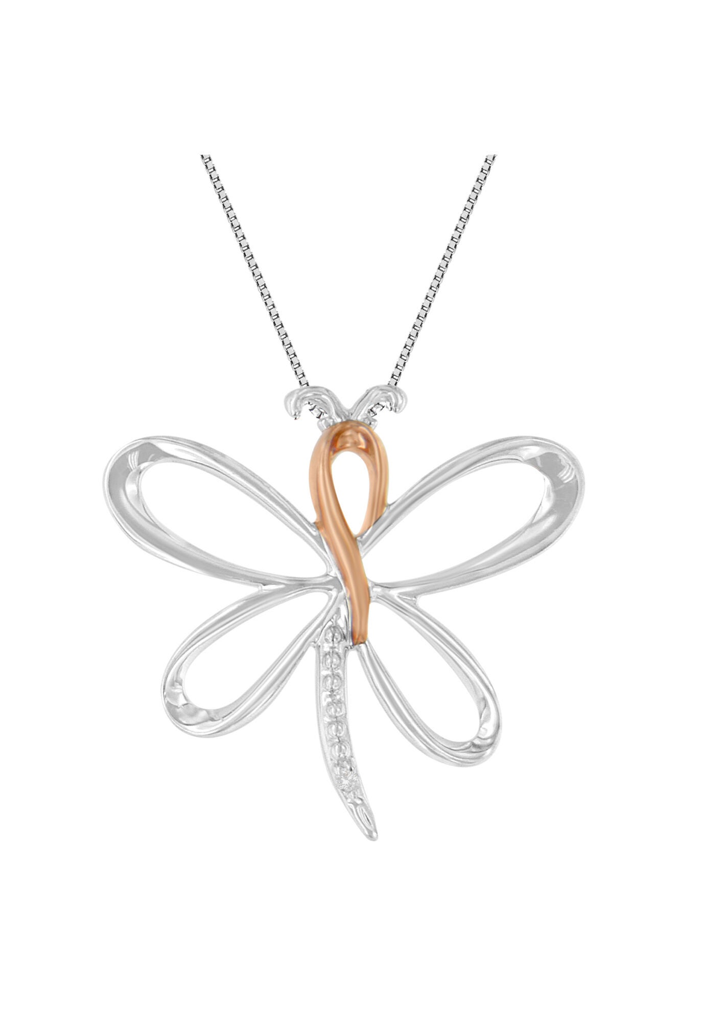 10K Rose Gold Over Silver Diamond-Accented Dragonfly Pendant, , on-hover image number 1