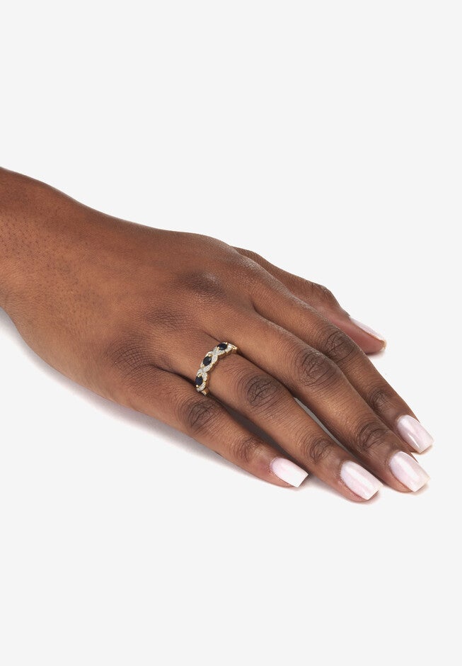 .62 Tcw Genuine Sapphire Diamond Accent 18K Gold-Plated Sterling Silver Ring, , alternate image number null