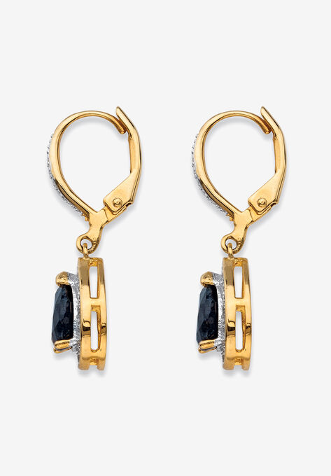 Gold-Plated Drop Earrings Pear Midnight Sapphire And Diamond Accent, , on-hover image number null