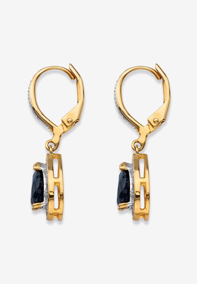 Gold-Plated Drop Earrings Pear Midnight Sapphire And Diamond Accent, , on-hover image number 1