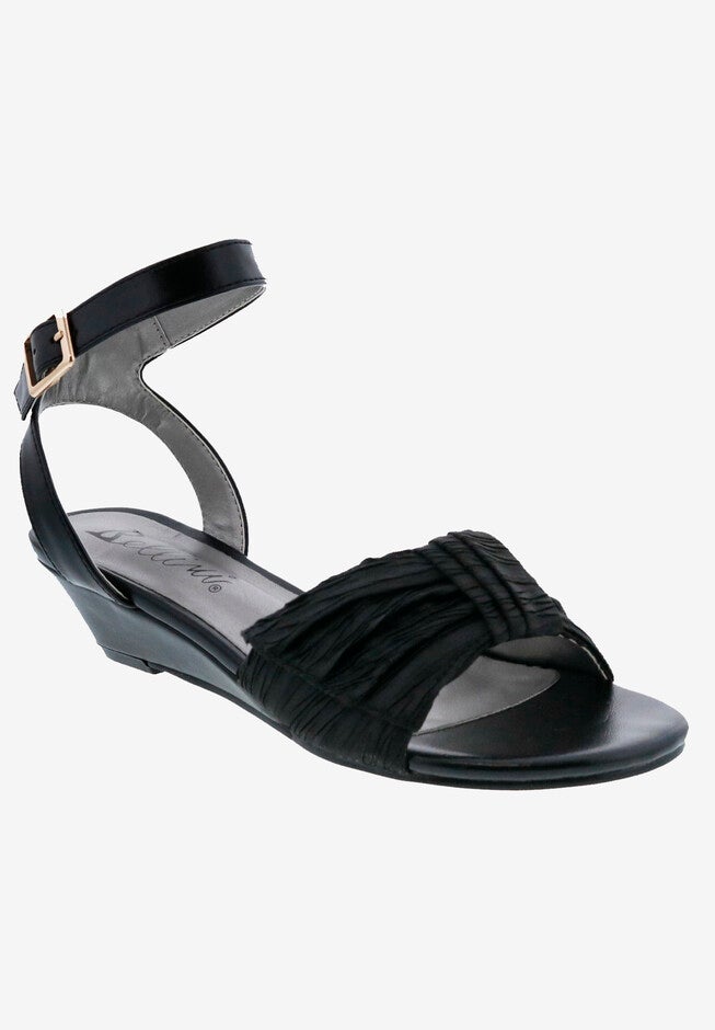 Lucy Wedge Sandal, BLACK SATIN, hi-res image number null