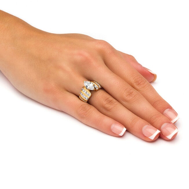 3.87 TCW Marquise-Cut Cubic Zirconia Ring in 14k Gold-plated Sterling Silver, WHITE, alternate image number null